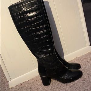 LEATHER croc print knee-high boots